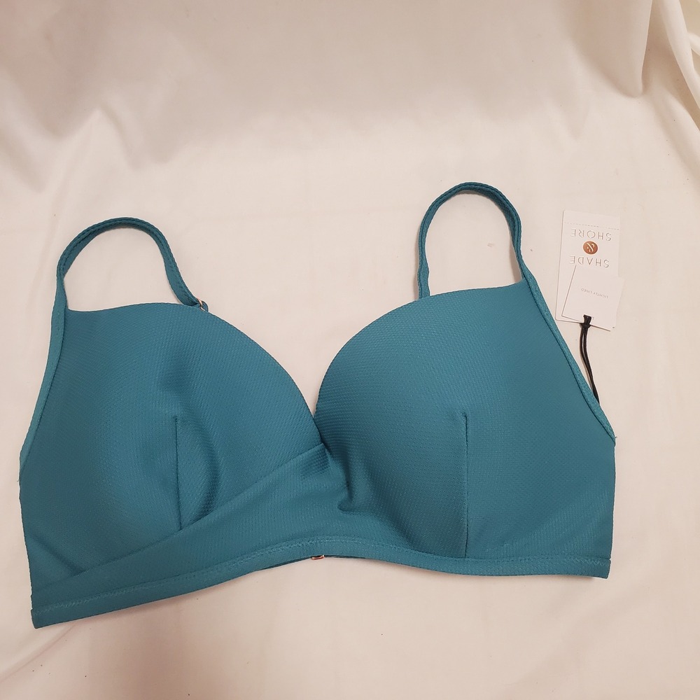 Shade & Shore Teal Textured Lightly Lined Underwire Bikini Top 34DD NWT